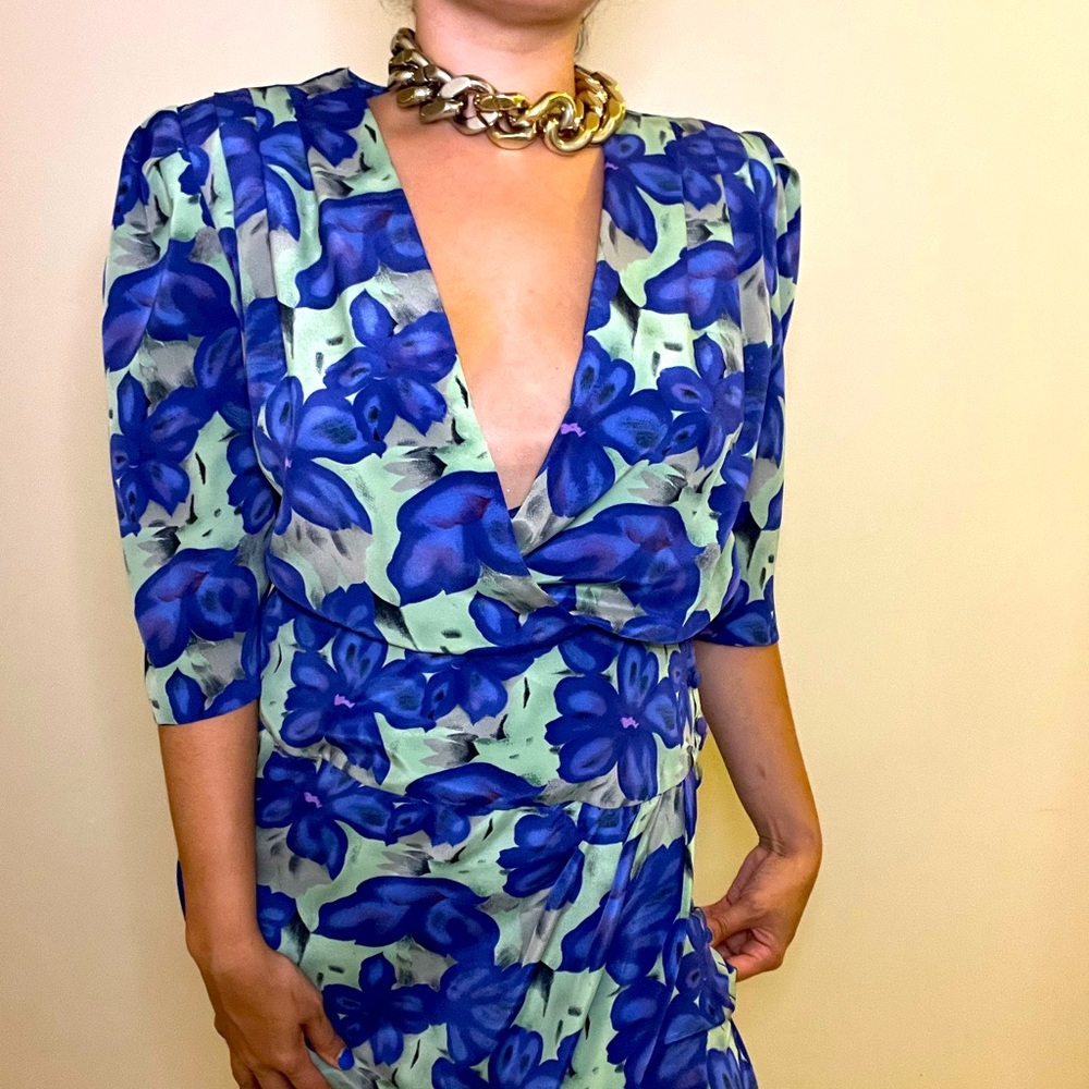 Vintage Floral Surplice Dress